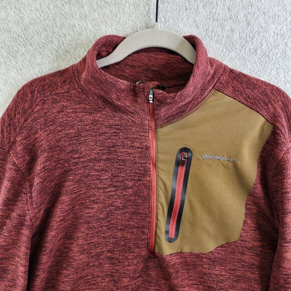 Eddie Bauer Sweater Mens L Red Heathered 1/4 Zip Pullover Fleece Hiking Trails - Picture 2 of 11